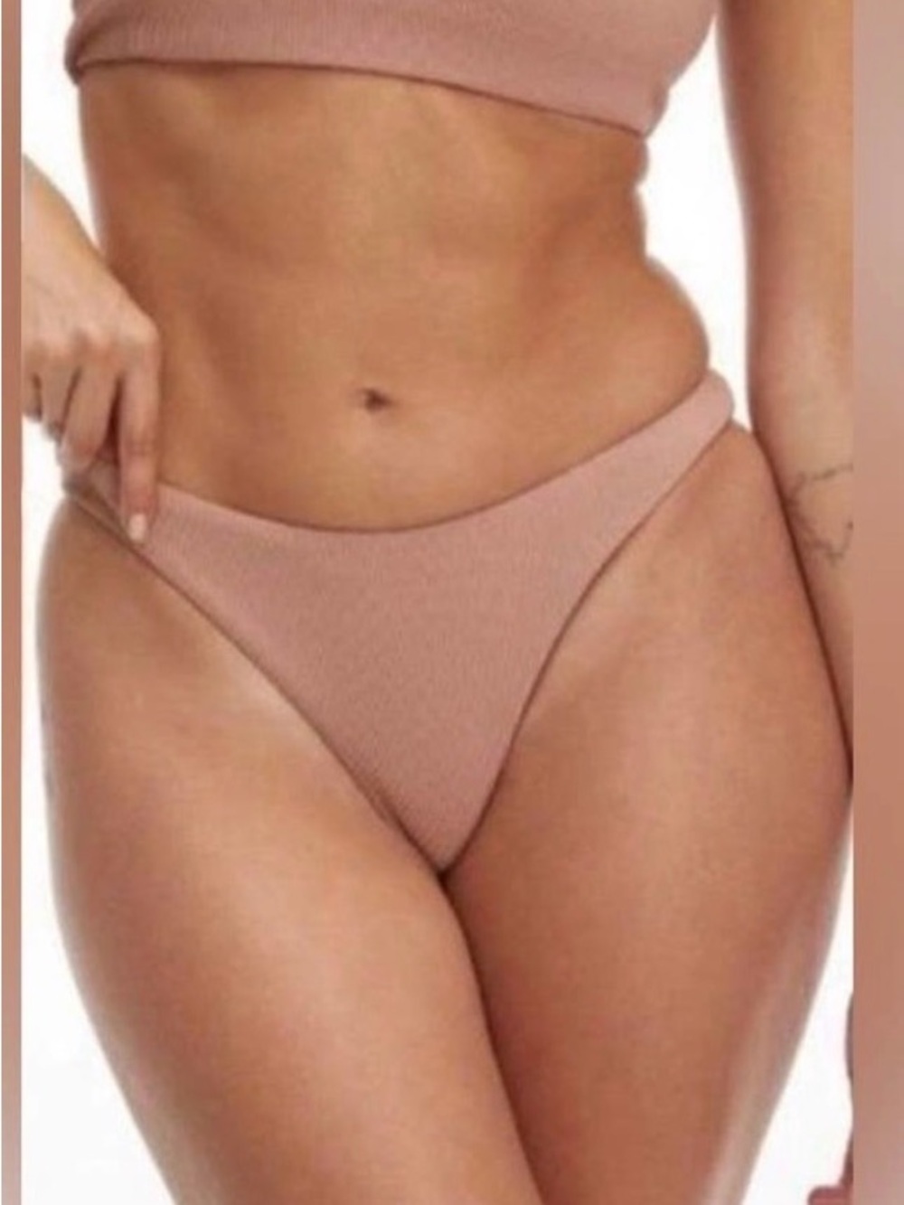 Good American Rib Better Bikini Bottom Size 2 NWT Dusty Mauve Cheeky Swim